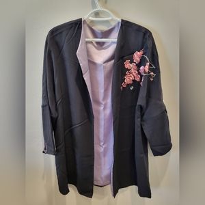Oversized Jacket Reversible Black Purple with Flower Embroidery